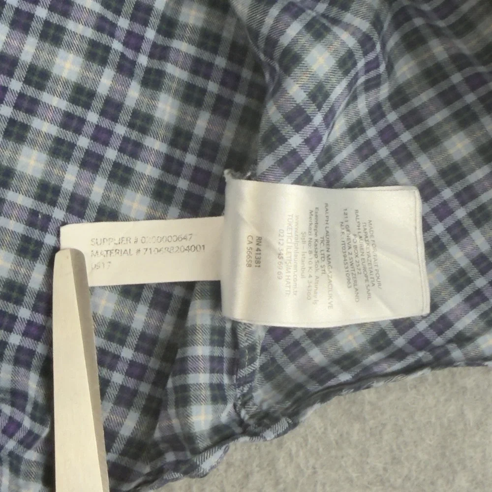 Polo Ralph Lauren Classic Fit Plaid Button Down Shirt Purple Blue LG Cotton NOTE